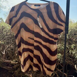 CHAPS Womens Short Sleeve Cotton Animal Print Top Beige Brown XL NEW WITH TAGS
